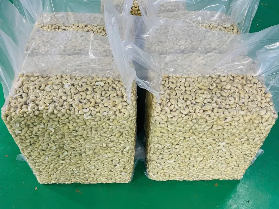 Vacuum-sealed blocks of cashew kernels